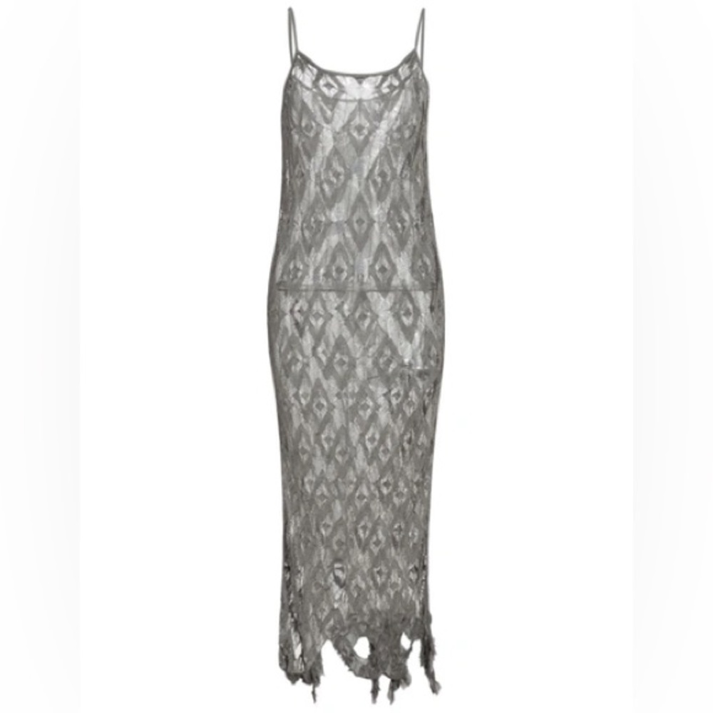Maison Margiela Distressed Sheer Jacquard Fil Coupé Midi Dress GREY size XL